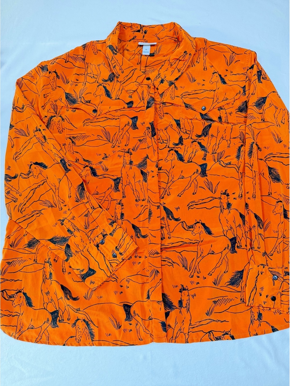 NWT Neon Rose Horse Print Shirt Women’s UK 22 Plus Orange Button Up Long Sleeve